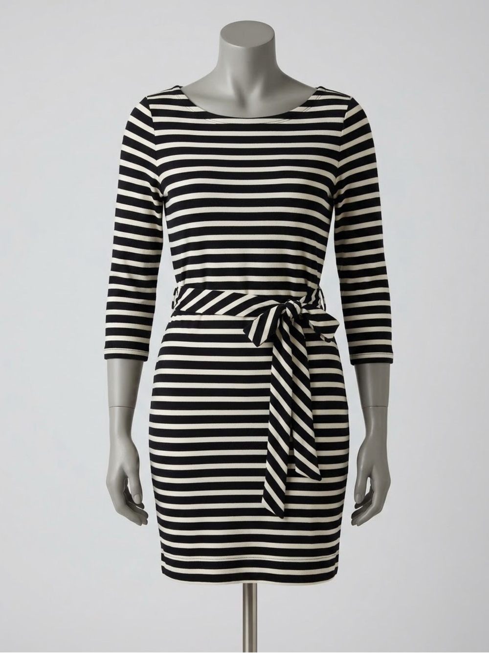 Banana Republic Black and Cream Striped Tie-Waist Sheath Dress